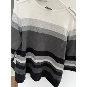Karen Scott Woman 2X Cotton Sweater Boat Neck Black White Gray Oversize Relaxed